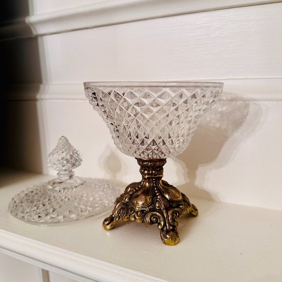 Vintage Diamond Point Glass Compote - Picture 5 of 15